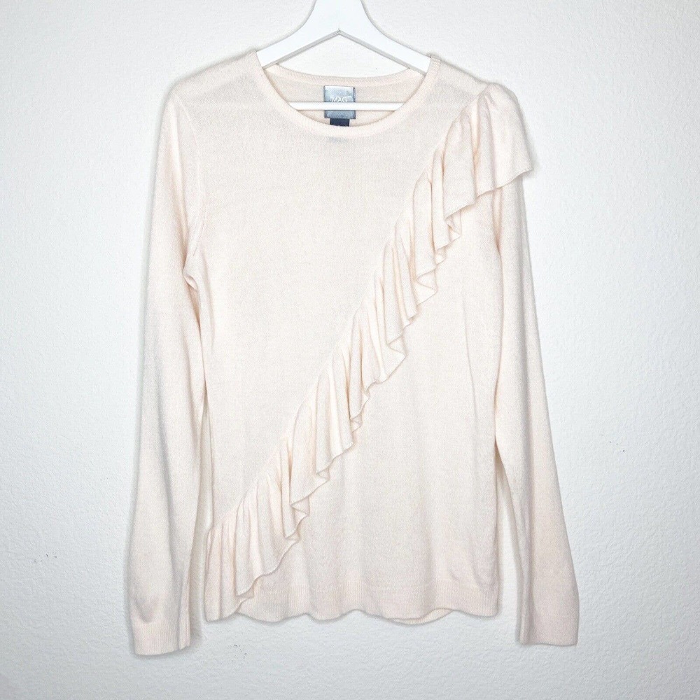 Mag by Magaschoni Pink Asymmetrical Ruffle Sweater Sz L